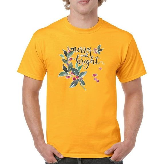 Tee Hunt Merry and Bright Cute Christmas T-Shirt Jolly Santa Xmas Men's Tee, Yellow, 5X-Large
