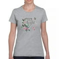 thumbnail image 1 of Tee Hunt Merry and Bright Cute Christmas T-Shirt Jolly Santa Xmas Women's T-Shirt Tee, Gray, Large, 1 of 5
