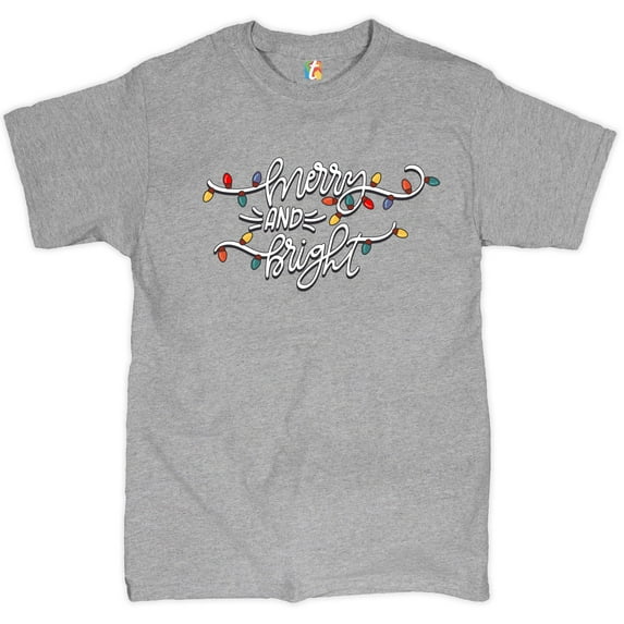 Tee Hunt Merry and Bright T-shirt Christmas Eve Holiday Spirit Festive Men's Tee, Gray, Small