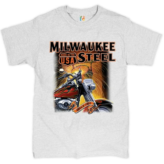 Tee Hunt Milwaukee Steel T-shirt Route 66 Motorcycle Chopper Bobber Biker Men's Tee, Ash Gray, 5X-Large