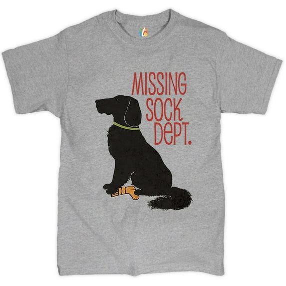 Tee Hunt Missing Sock Dept. T-Shirt Funny Flat-Coated Retriever Men's Tee, Gray, Small