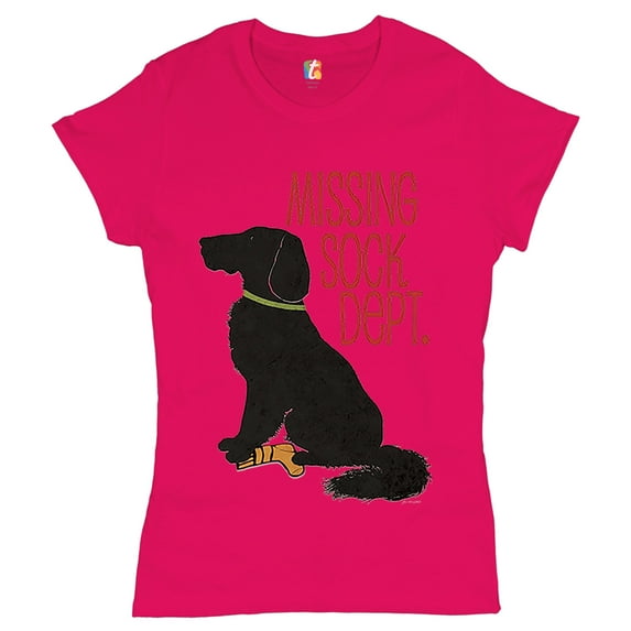 Tee Hunt Missing Sock Dept. T-Shirt Funny Flat-Coated Retriever Women's T-Shirt Grey, Pink, Small
