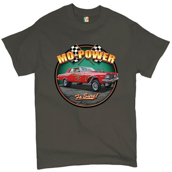 Tee Hunt Mo-Power Fo Sure! T-Shirt American Muscle Car Racing Route 66 Men's Tee, Charcoal, X-Large