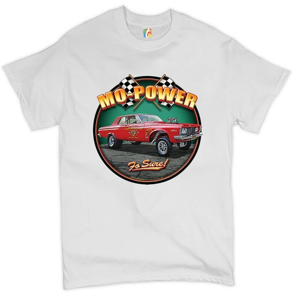 Tee Hunt Mo-Power Fo Sure! T-Shirt American Muscle Car Racing Route 66 Men's Tee, White, Small