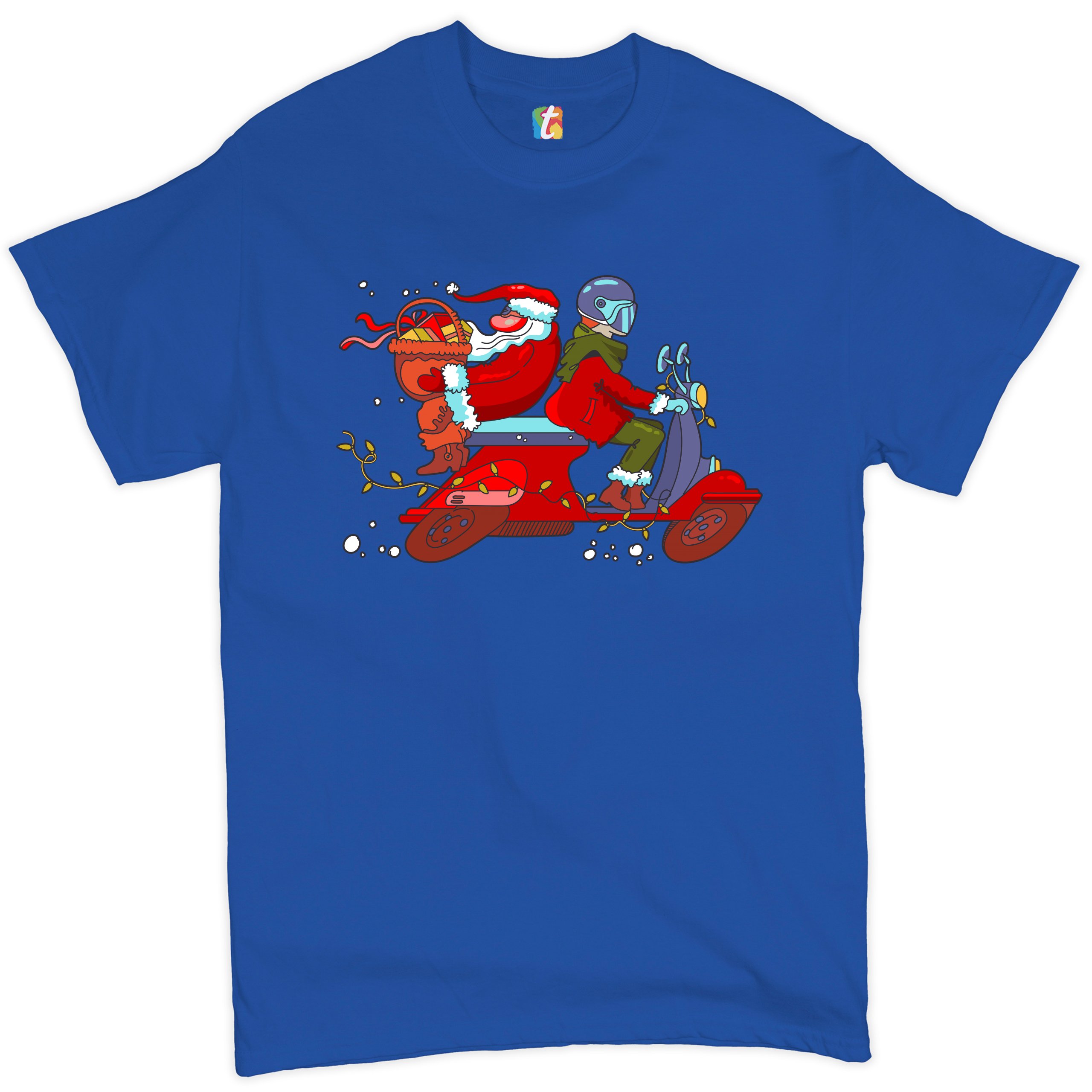 Tee Hunt Moped Santa Claus T-Shirt Merry Christmas Holiday Spirit