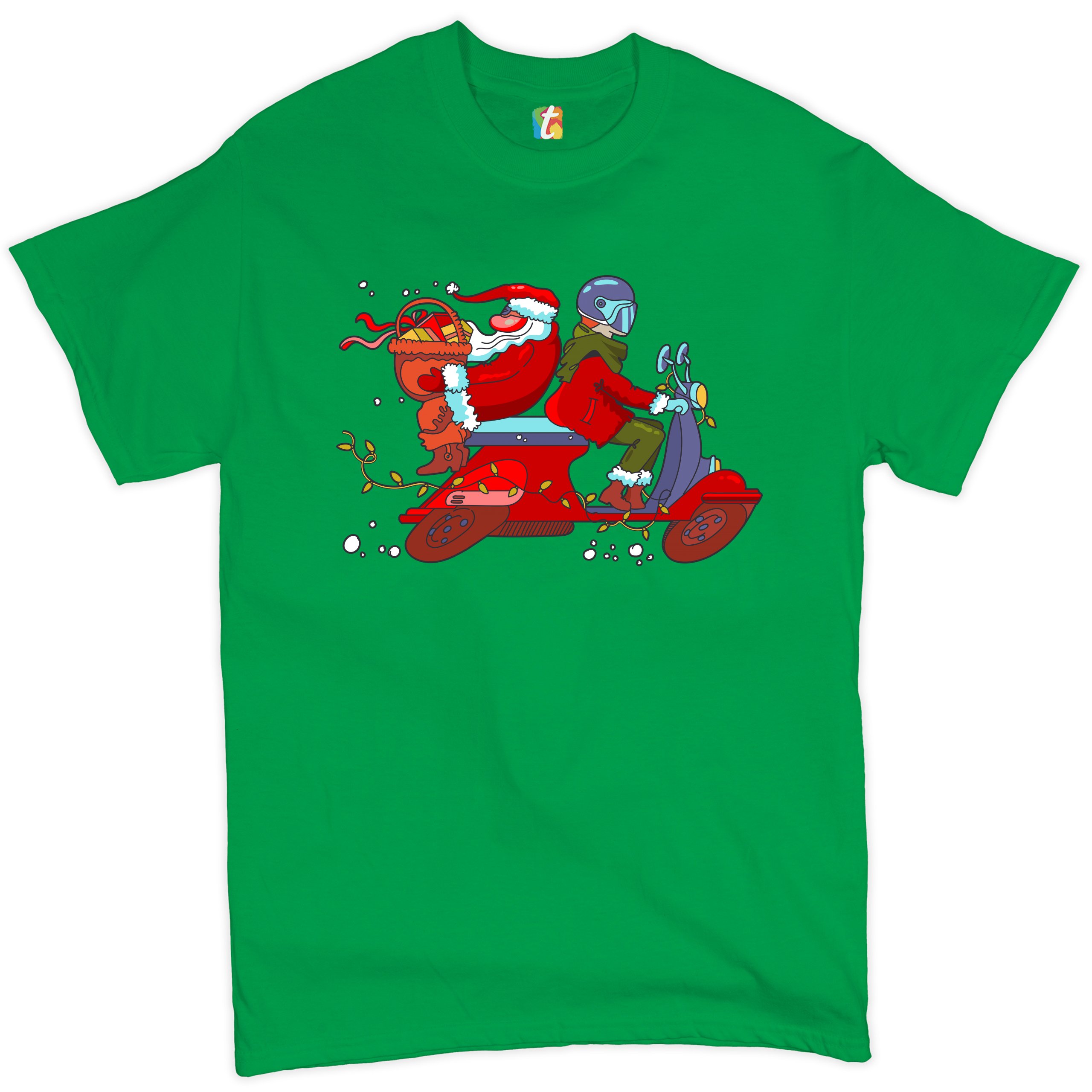 Tee Hunt Moped Santa Claus T-Shirt Merry Christmas Holiday Spirit