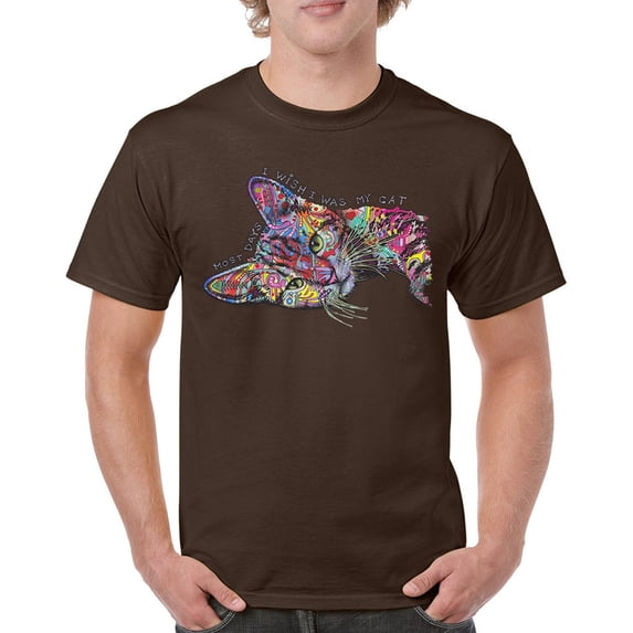 Tee Hunt Most Days I Wish I was My Cat T-Shirt Dean Russo Kitten Pet Men's Tee, Brown, Large