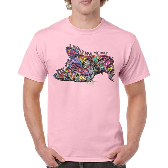 Tee Hunt Most Days I Wish I was My Cat T-Shirt Dean Russo Kitten Pet Men's Tee, Light Pink, 4X-Large