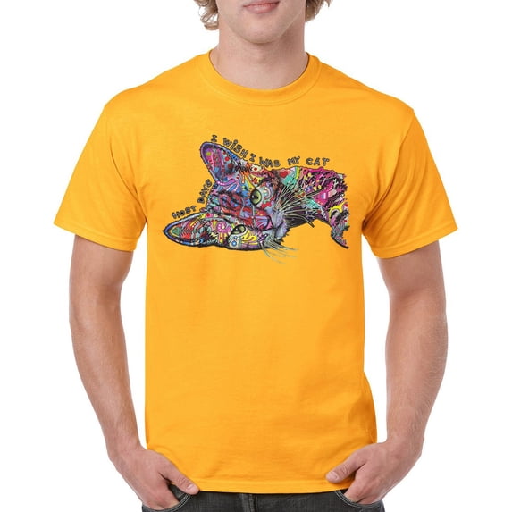 Tee Hunt Most Days I Wish I was My Cat T-Shirt Dean Russo Kitten Pet Men's Tee, Yellow, Medium