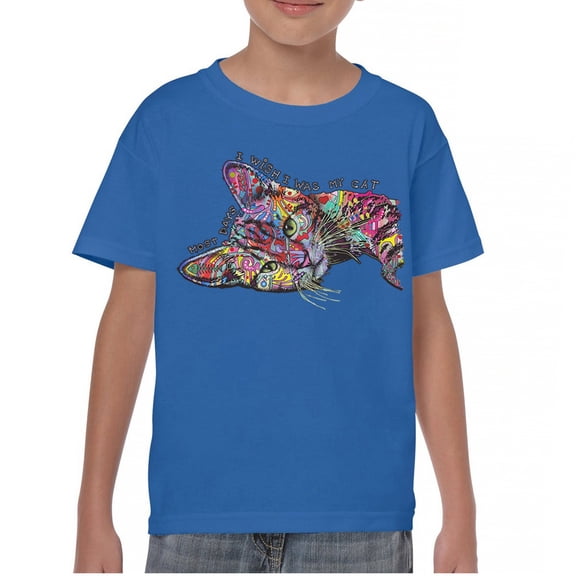 Tee Hunt Most Days I Wish I was My Cat Youth T-Shirt Dean Russo Kitten Pet Kids, Blue, Large