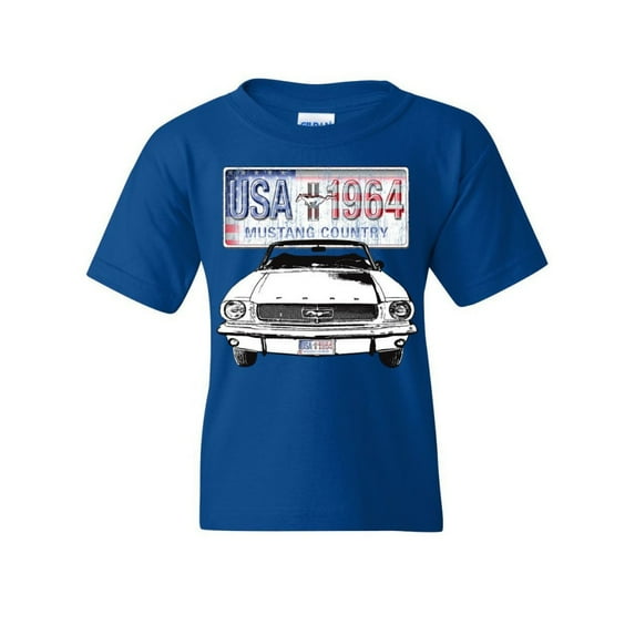 Tee Hunt Mustang Country 1964 Youth T-Shirt Ford Legend USA American Classic KidsRoyal, Blue, Large