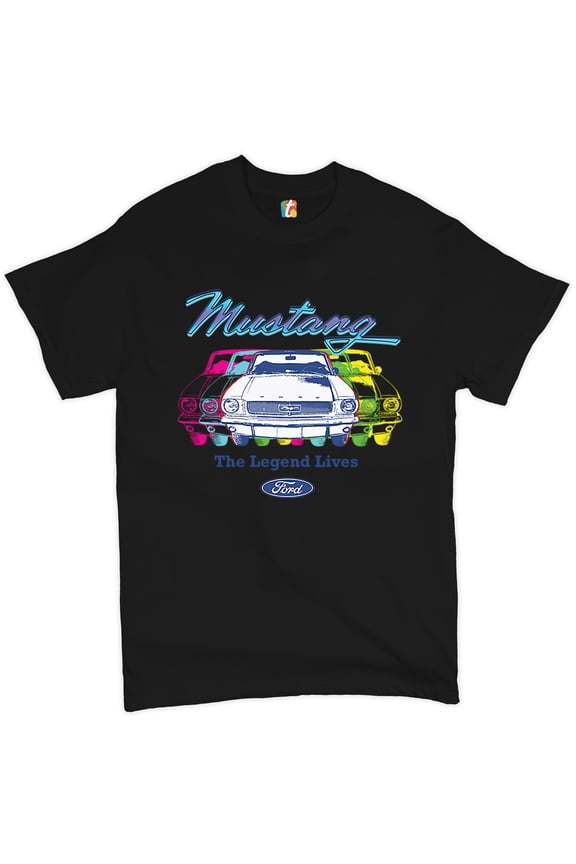 Mustang The Legend Lives T-Shirt Muscle Car Licensed Ford Men's Novelty Shirt, Black, Large