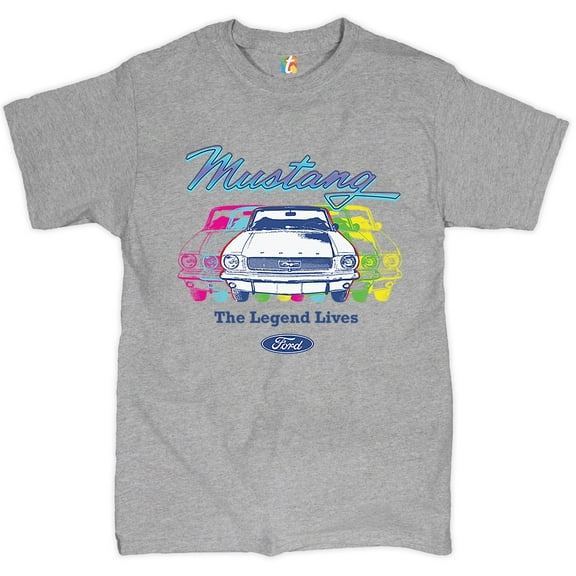 Tee Hunt Mustang The Legend Lives T-Shirt Muscle Car Licensed Ford Men's Novelty Shirt, Gray, XX-Large