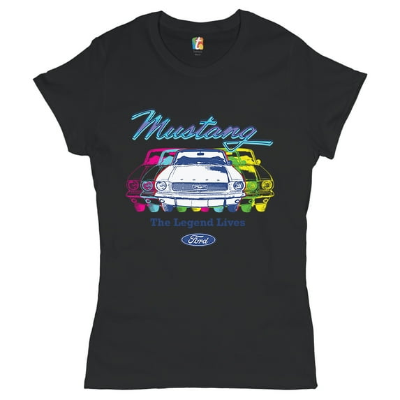 Tee Hunt Mustang The Legend Lives Women's T-Shirt Novelty T-Shirt Muscle Car Licensed FordGrey, Black, X-Large