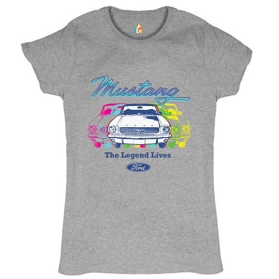 Tee Hunt Mustang The Legend Lives Women's T-Shirt Novelty T-Shirt Muscle Car Licensed FordGrey, Gray, X-Large