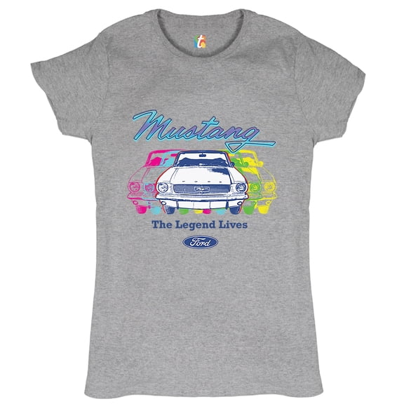 Tee Hunt Mustang The Legend Lives Women's T-Shirt Novelty T-Shirt Muscle Car Licensed FordGrey, Gray, X-Large