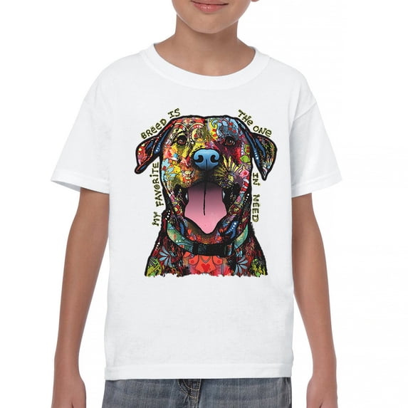 Tee Hunt My Favorite Breed is The One in Need Youth T-Shirt Dean Russo Dog Kids, White, Medium