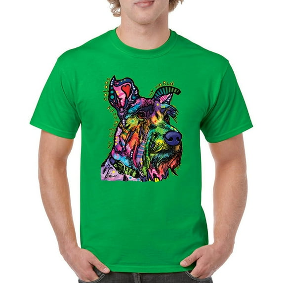 Tee Hunt My Schnauzer Colors My World T-Shirt Dean Russo Pet Dog Mom Men's Tee, Green, 5X-Large