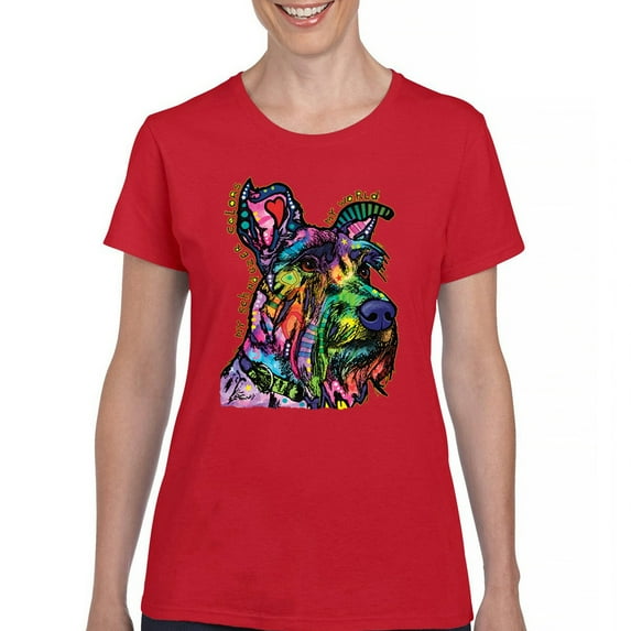 Tee Hunt My Schnauzer Colors My World T-Shirt Dean Russo Pet Dog Mom Women's T-Shirt Tee, Red, Large