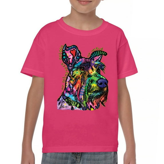 Tee Hunt My Schnauzer Colors My World Youth T-Shirt Dean Russo Pet Dog Mom Kids, Pink, X-Large