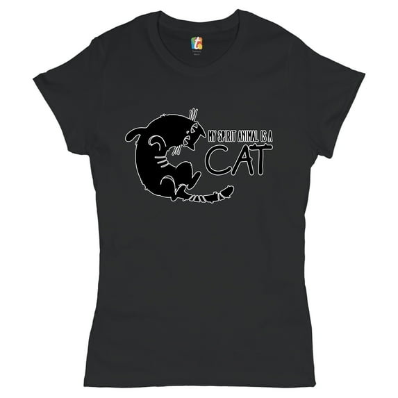 Tee Hunt My Spirit Animal Is a Cat T-Shirt Cute Kitty Funny Kitten Women's T-Shirt Tee, Black, Large
