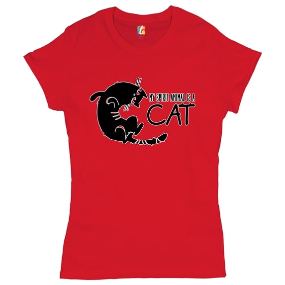 Tee Hunt My Spirit Animal Is a Cat T-Shirt Cute Kitty Funny Kitten Women's T-Shirt Tee, Red, Medium