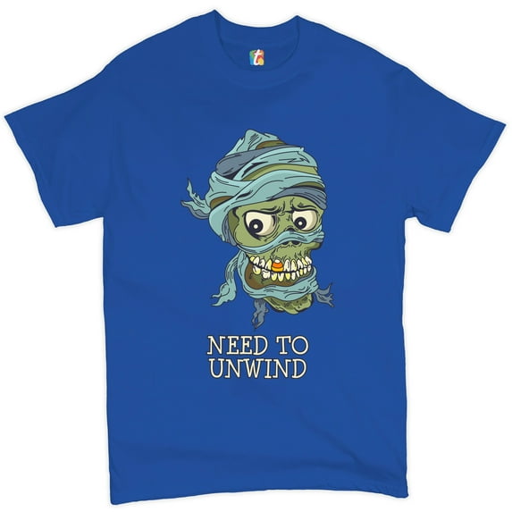 Tee Hunt Need to Unwind T-shirt Funny Halloween Zombie Trick-or-Treat Men's Tee, Blue, Large