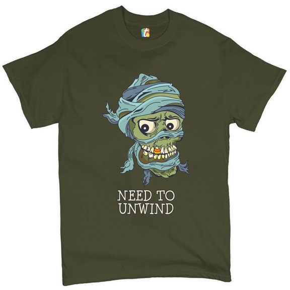Tee Hunt Need to Unwind T-shirt Funny Halloween Zombie Trick-or-Treat Men's Tee, Military Green, 3X-Large