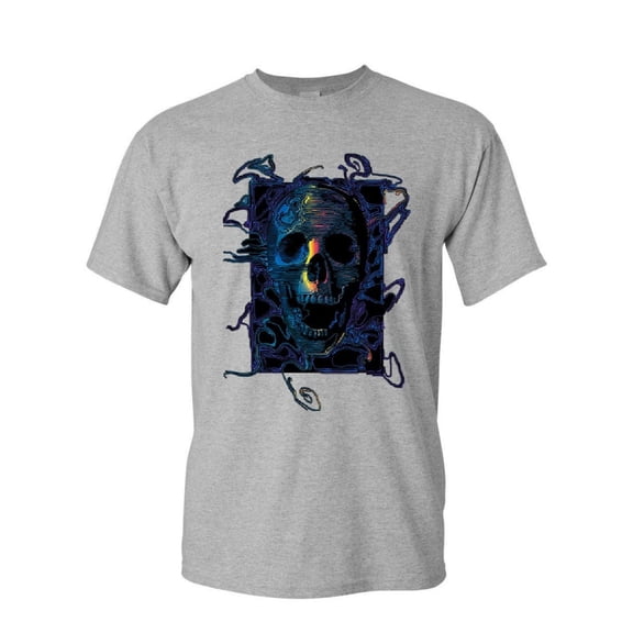 Tee Hunt Neon Skull T-Shirt Reaper Death Skeleton Grin Doom Halloween Mens Shirt, Gray, Small