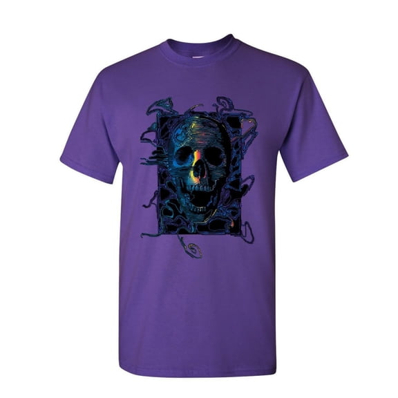 Tee Hunt Neon Skull T-Shirt Reaper Death Skeleton Grin Doom Halloween Mens Shirt, Purple, Medium
