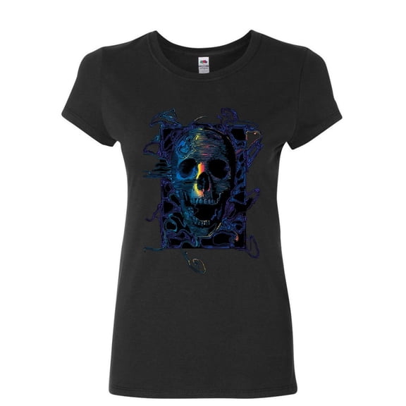Tee Hunt Neon Skull Women's T-Shirt Reaper Death Skeleton Grin Doom Halloween Shirt, Black, X-Large
