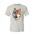 thumbnail image 1 of Tee Hunt Neon Wolf Head T-Shirt Paint Splatter Lone Wolf Spirit Animal Mens Shirt, Ash Gray, 5X-Large, 1 of 4