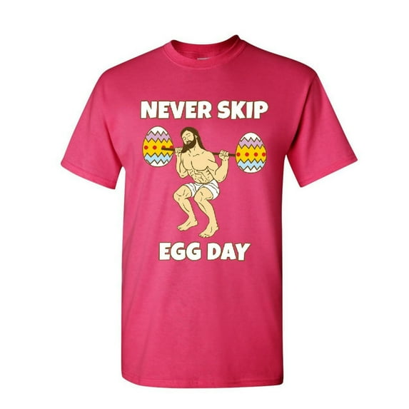 Tee Hunt Never Skip Egg Day T-Shirt Funny Easter Jesus Workout Crossfit Mens Shirt, Hot Pink, 3X-Large