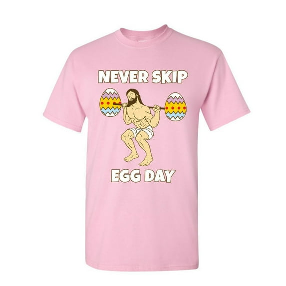Tee Hunt Never Skip Egg Day T-Shirt Funny Easter Jesus Workout Crossfit Mens Shirt, Light Pink, 5X-Large