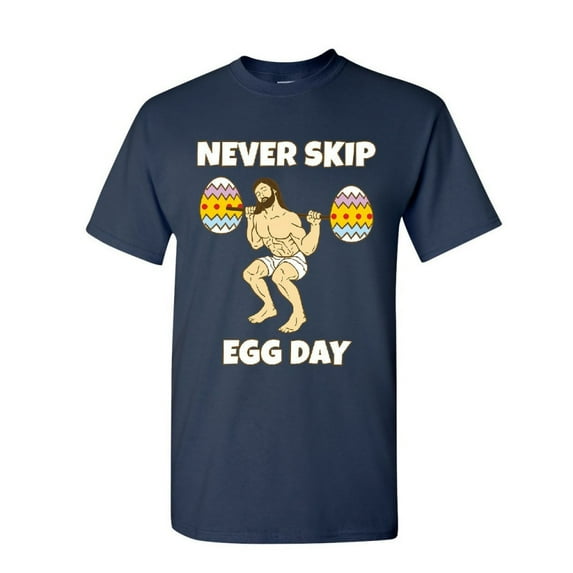 Tee Hunt Never Skip Egg Day T-Shirt Funny Easter Jesus Workout Crossfit Mens Shirt, Navy Blue, 3X-Large