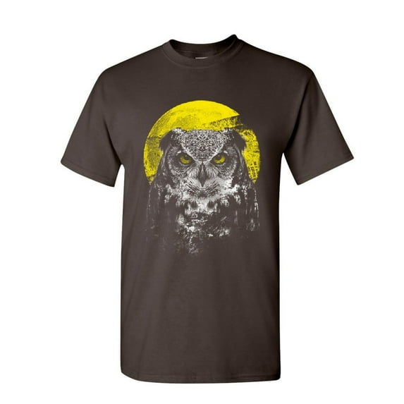 Tee Hunt Night Owl T-Shirt Bird Nature Wildlife Wilderness Wisdom Moon Mens Shirt, Brown, XX-Large