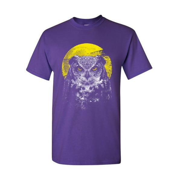 Tee Hunt Night Owl T-Shirt Bird Nature Wildlife Wilderness Wisdom Moon Mens Shirt, Purple, Medium