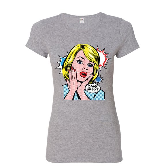 Tee Hunt OMG! SRSLY? Funny Women's T-Shirt Vintage Style Comic Sarcastic Pop Art Shirt, Gray, Large