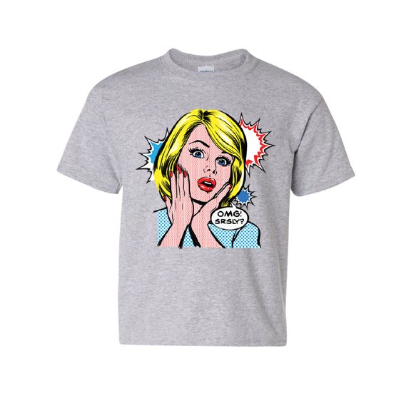 Tee Hunt OMG! SRSLY? Funny Youth T-Shirt Vintage Style Comic Sarcastic Pop Art Kids Tee, Gray, Medium