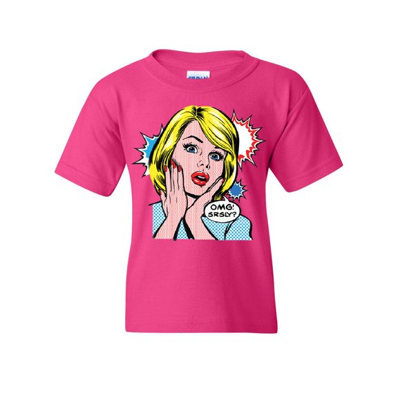 Tee Hunt OMG! SRSLY? Funny Youth T-Shirt Vintage Style Comic Sarcastic Pop Art Kids Tee, Pink, Medium