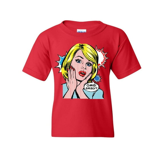 Tee Hunt OMG! SRSLY? Funny Youth T-Shirt Vintage Style Comic Sarcastic Pop Art Kids Tee, Red, Medium