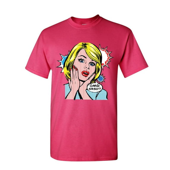 Tee Hunt OMG! Srsly? Funny T-Shirt Vintage Style Comic Sarcastic Pop Art Mens Shirt, Hot Pink, Large