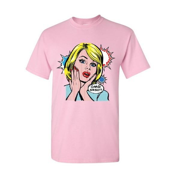 Tee Hunt OMG! Srsly? Funny T-Shirt Vintage Style Comic Sarcastic Pop Art Mens Shirt, Light Pink, 5X-Large