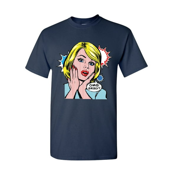 Tee Hunt OMG! Srsly? Funny T-Shirt Vintage Style Comic Sarcastic Pop Art Mens Shirt, Navy Blue, 3X-Large