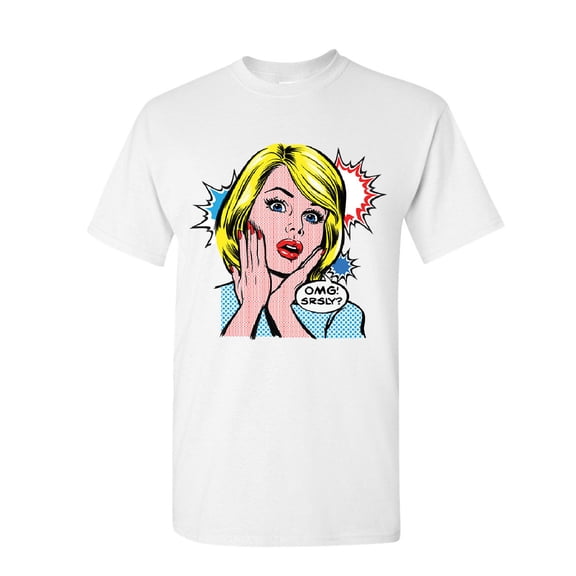 Tee Hunt OMG! Srsly? Funny T-Shirt Vintage Style Comic Sarcastic Pop Art Mens Shirt, White, Large