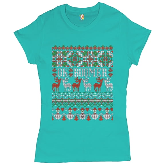 Tee Hunt Ok Boomer T-Shirt Christmas Ugly Sweater Funny Gen Z Millenials Women's T-Shirt Tee, Light Blue, X-Large
