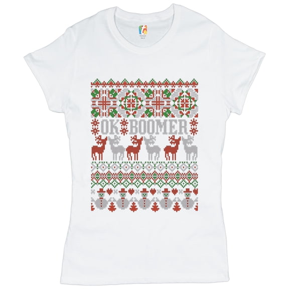 Tee Hunt Ok Boomer T-Shirt Christmas Ugly Sweater Funny Gen Z Millenials Women's T-Shirt Tee, White, 3X-Large