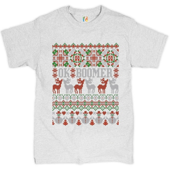 Tee Hunt Ok Boomer T-shirt Christmas Ugly Sweater Funny Gen Z Millenials Men's Tee, Ash Gray, Large
