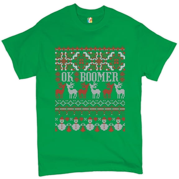 Tee Hunt Ok Boomer T-shirt Christmas Ugly Sweater Funny Gen Z Millenials Men's Tee, Green, 4X-Large