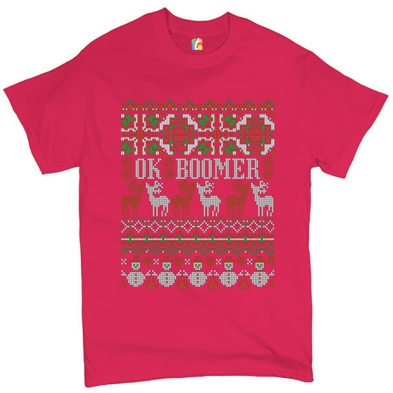 Tee Hunt Ok Boomer T-shirt Christmas Ugly Sweater Funny Gen Z Millenials Men's Tee, Hot Pink, 4X-Large